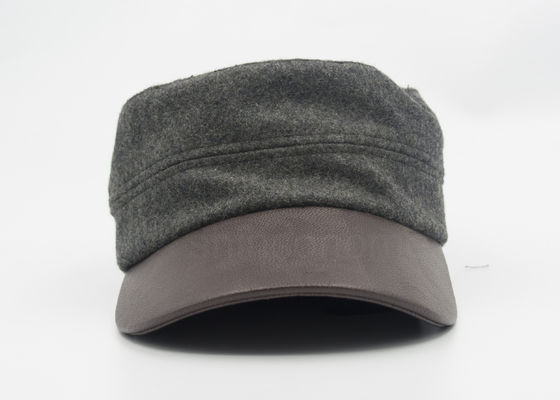 Cotton Wool Blend Military Cap Leather Bill Adjustable For Lady / Women